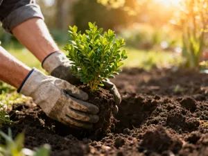 Świeże główki czosnku z zielonymi kiełkami na żyznej ziemi, gotowe do jesiennego sadzenia w ogrodzie.