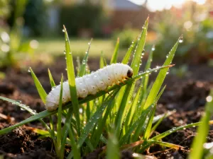 Sterta świeżego kompostu z resztkami roślinnymi w ogrodzie, stanowiąca naturalną alternatywę dla nawozów mineralnych.