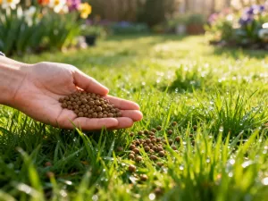 Stosowanie kompostu i nawozów mineralnych na rabacie jesienią w celu przygotowania roślin do zimy.